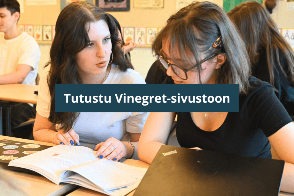 Kuvituskuva opiskelijoista. Kuvaa painamalla siirryt Vinegret-sivustolle.